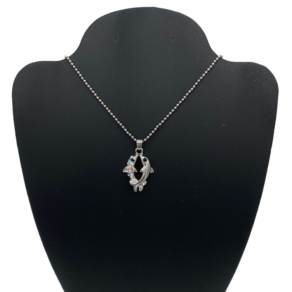 Claire's Y2K Dolphins Rhinestones Silver Necklace
